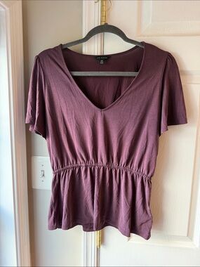 Lucky Brand Plum V-Neck Short Sleeve Peplum Top